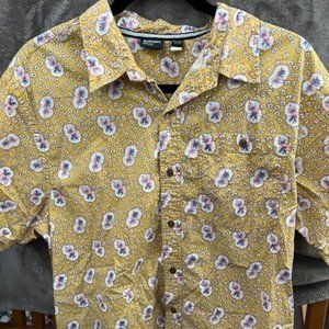 Burkman Bros Short Sleeve Button Down Shirt Floral Tiki Print Size XL